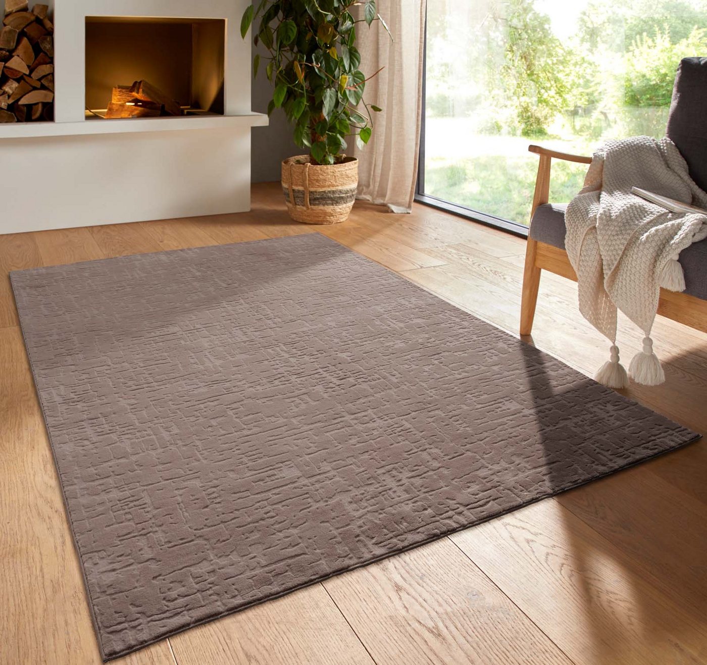TaraCarpet Teppich TaraCarpet Homestyle 399 Vintage, rund, Höhe: 10 mm, Vintage hoch-tief weich waschbar taupe 80x80 rund Bild 2