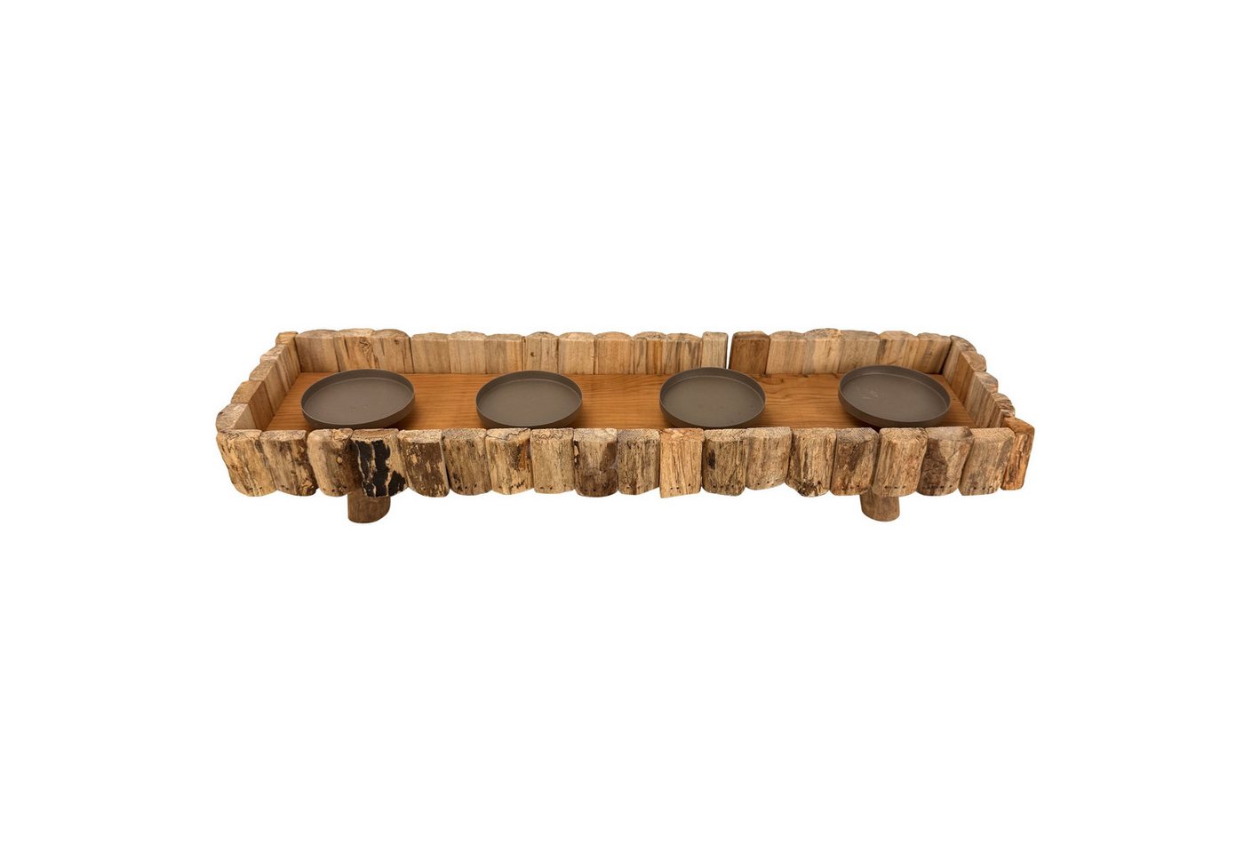 Online-Fuchs Adventskranz länglich aus Holz für Stumpenkerzen - Weihnachtsdekoration, natürlicher rustikaler Look mit zusätzlichen Dekorationsmöglichkeiten Bild 3