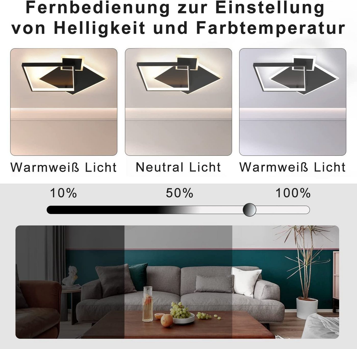 Nettlife Deckenleuchte Dimmbar Wohnzimmerlampe 50W aus Metall, LED fest integriert, Kaltweiß Neutralweiß Warmweiß, Esszimmer Küche Jugendzimmer Schlafzimmer Bild 3