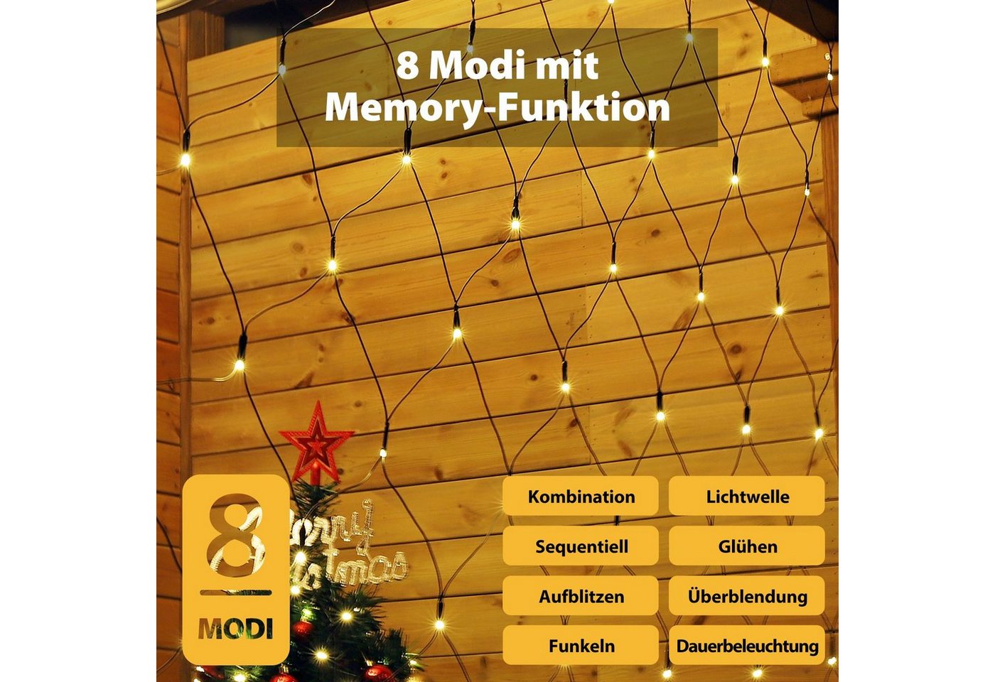 Salcar LED-Lichterkette LED Lichternetz outdoor Lichterkette Garten Weihnachtsdeko aussen, Warmweiß, 8 Modi, Timer, Memory-Funktion, 3x2m, 204 LED Bild 4