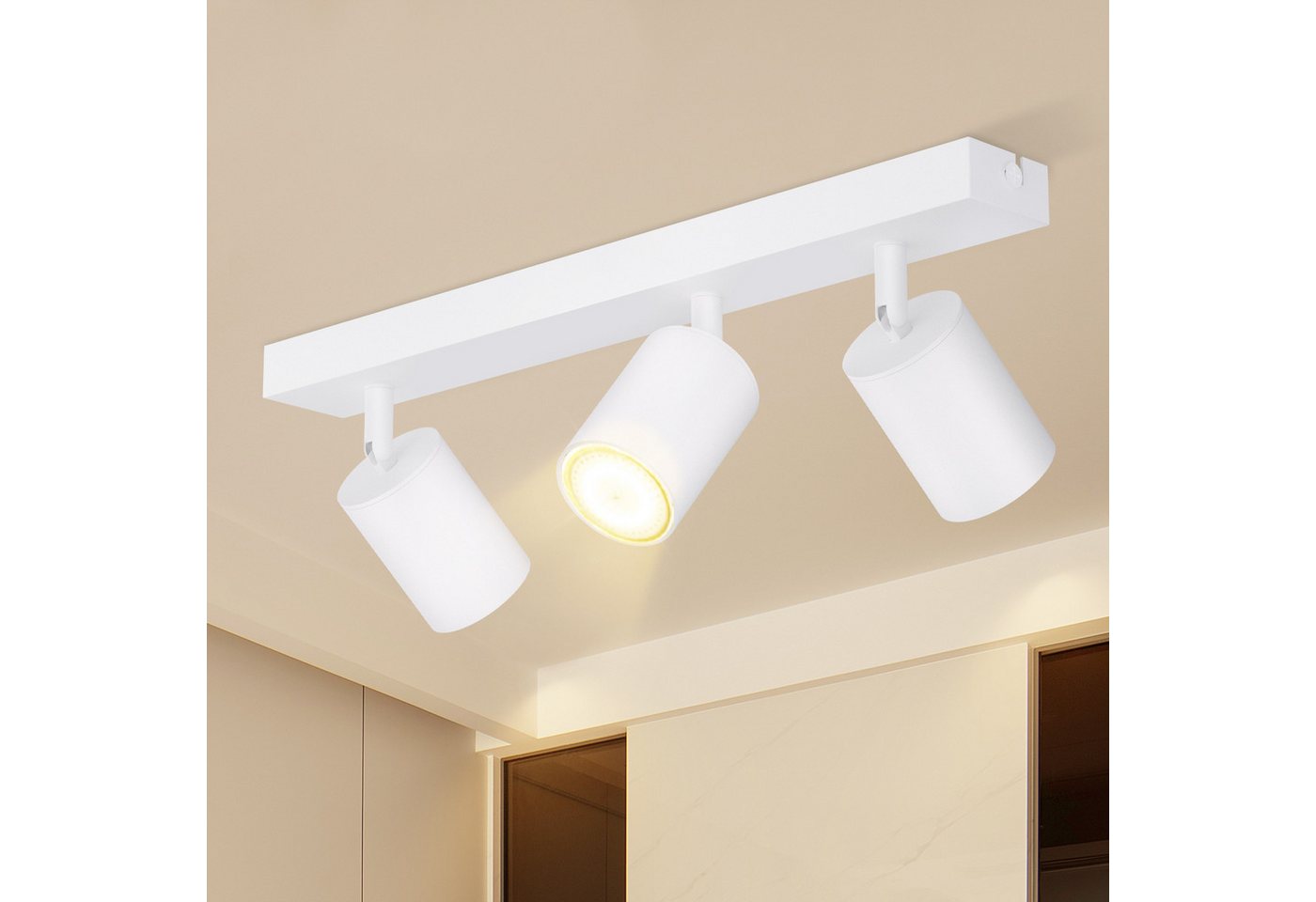ZMH Deckenstrahler 3 Flammig Deckenleuchte Modern 42CM GU10 für Schafzimmer Wohnzimmer, ohne Leuchtmittel, max. 6W pro Spot, 42×5,5×14cm, kompakt Bild 2