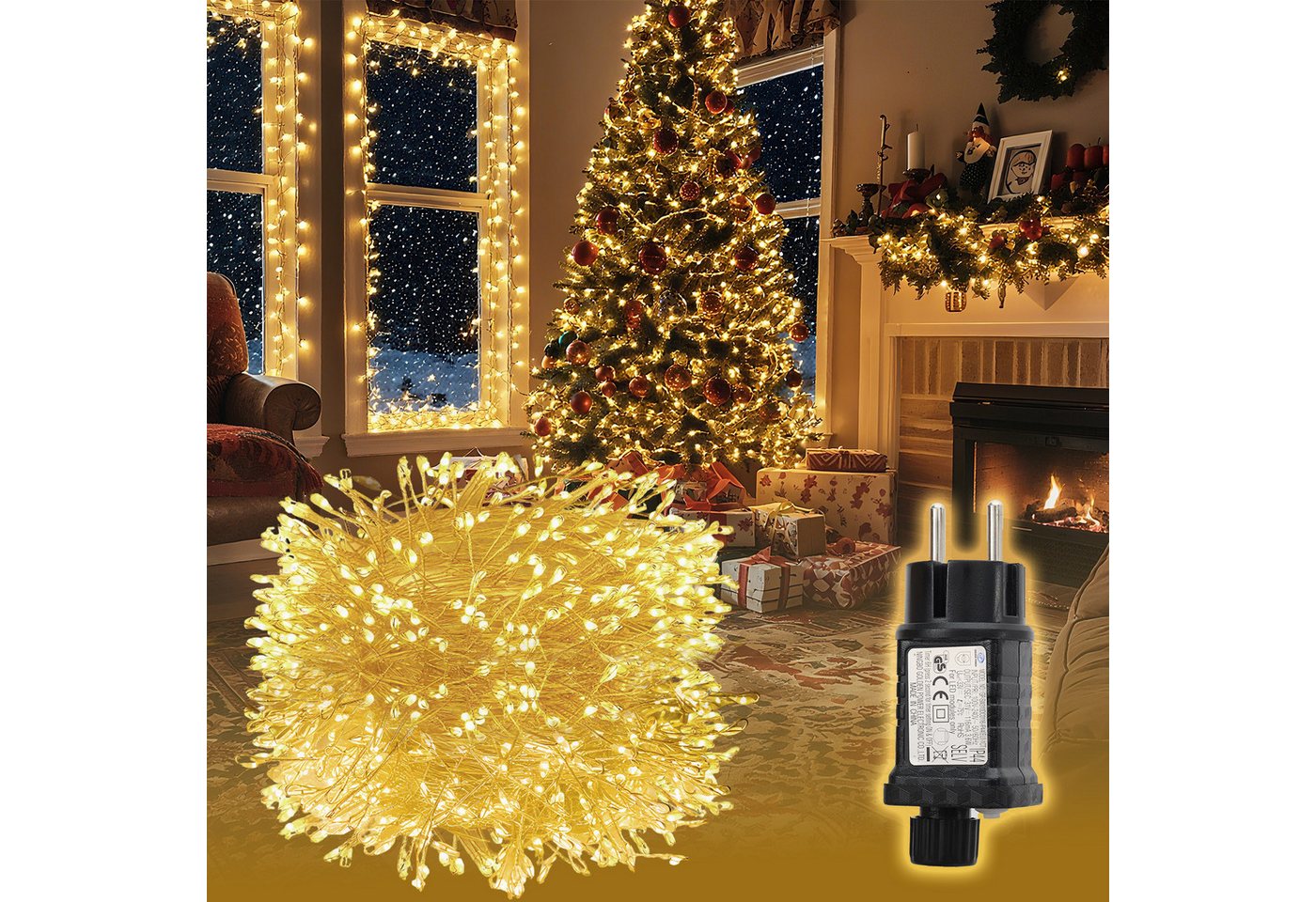Salcar LED-Lichterkette LED-Lichterkette Aussen Cluster Weihnachtslichterkette Warmweiß, 5M-200 LEDs, 8 Modi, Timer & Memory für Weihnachtsdeko Innen & Außen Bild 2