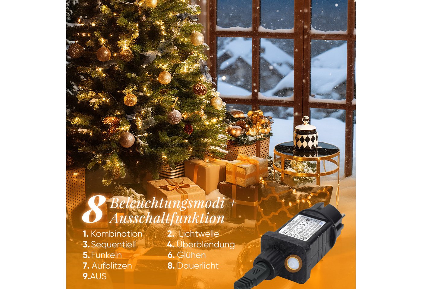 Salcar LED-Lichterkette LED-Lichterkette Aussen Cluster Weihnachtslichterkette Warmweiß, 5M-200 LEDs, 8 Modi, Timer & Memory für Weihnachtsdeko Innen & Außen Bild 3