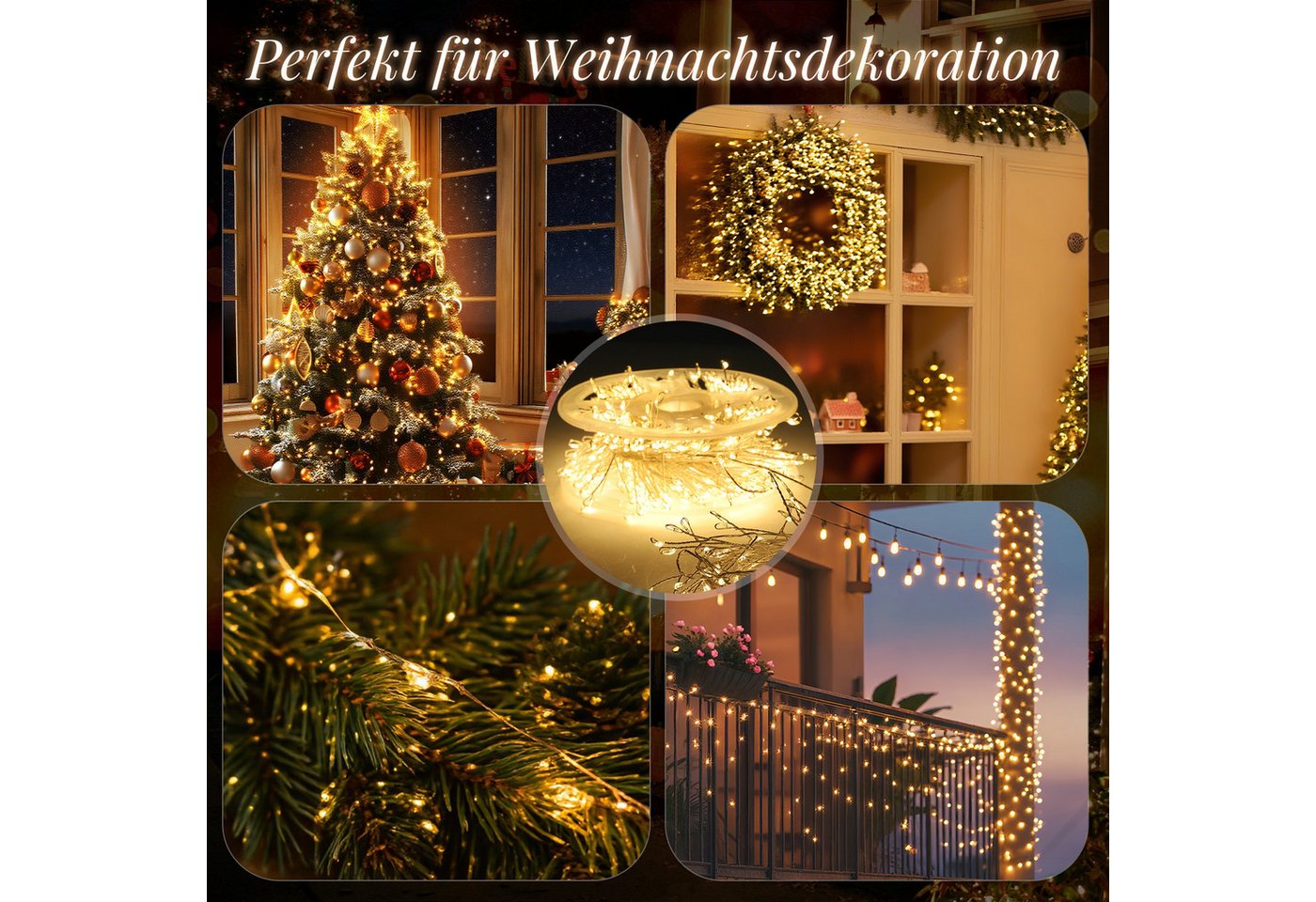 Salcar LED-Lichterkette LED-Lichterkette Aussen Cluster Weihnachtslichterkette Warmweiß, 5M-200 LEDs, 8 Modi, Timer & Memory für Weihnachtsdeko Innen & Außen Bild 4