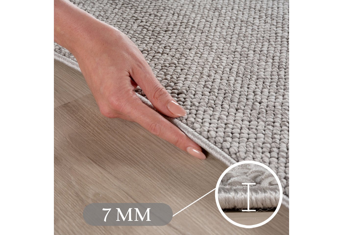 Teppium Teppich Unicolor - Einfarbig, Rund, Höhe: 20 mm, Kurzflor Schlingen Teppich Grau Boucle-Loop Wohnzimmer Teppich