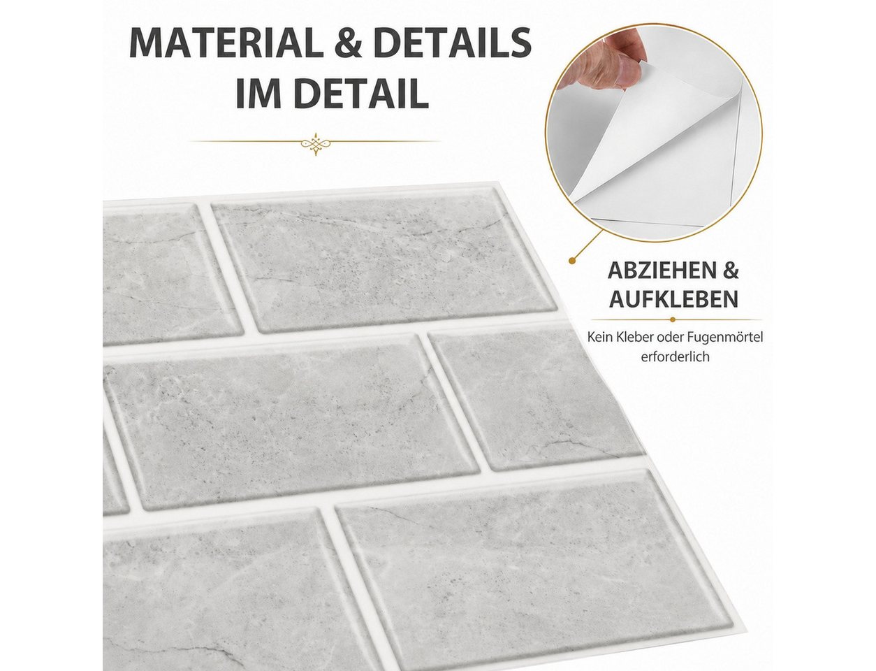 LEMLIT Fliesenaufkleber Klebefliesen Küche Bad Küchenrückwand Selbstklebend Fliesen 12 Stück (12er Set, 12 St., 30 x 15 cm), Klebefolie Kueche Badezimmer Wand Fliesenwand Aufkleber Bild 3
