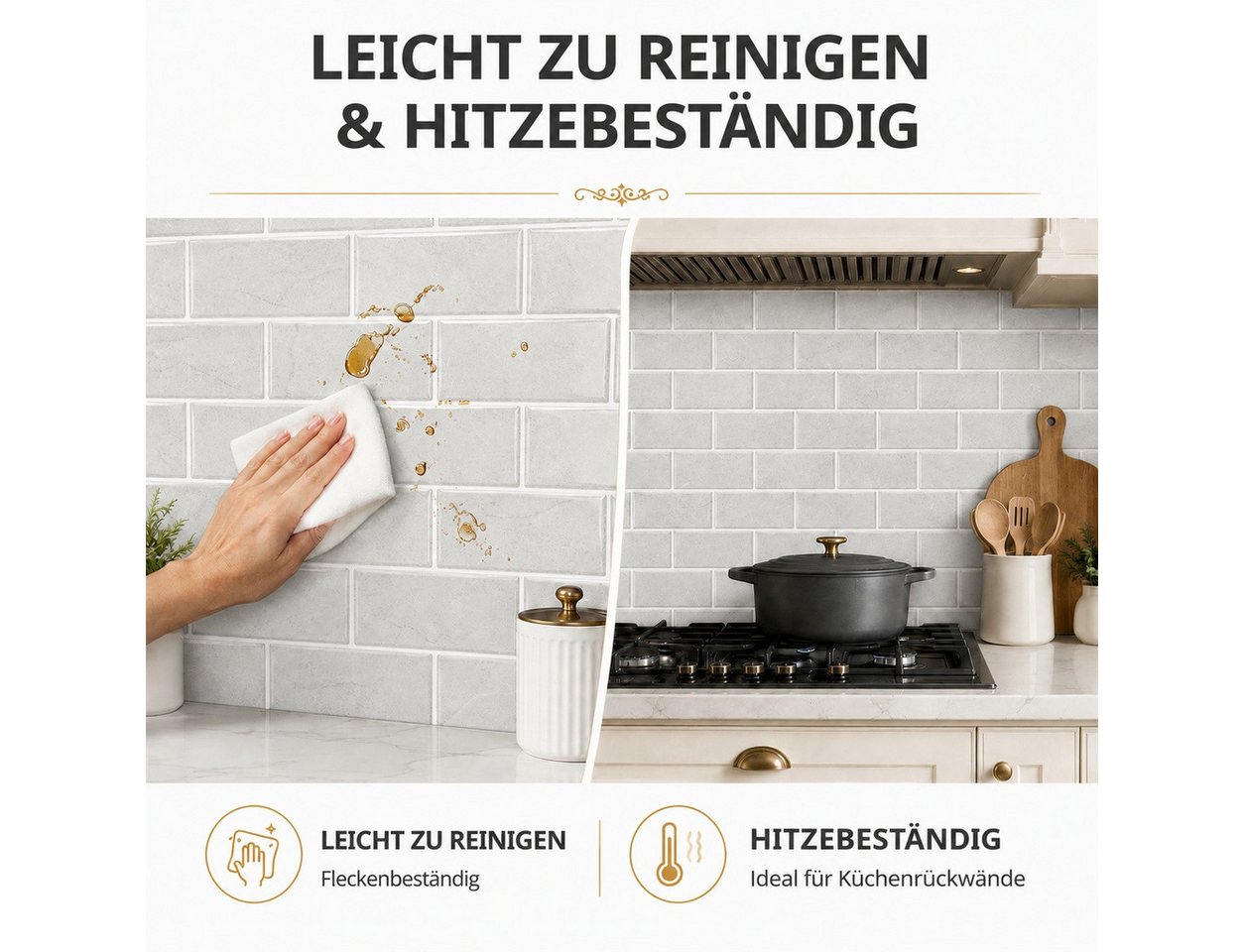 LEMLIT Fliesenaufkleber Klebefliesen Küche Bad Küchenrückwand Selbstklebend Fliesen 12 Stück (12er Set, 12 St., 30 x 15 cm), Klebefolie Kueche Badezimmer Wand Fliesenwand Aufkleber Bild 5