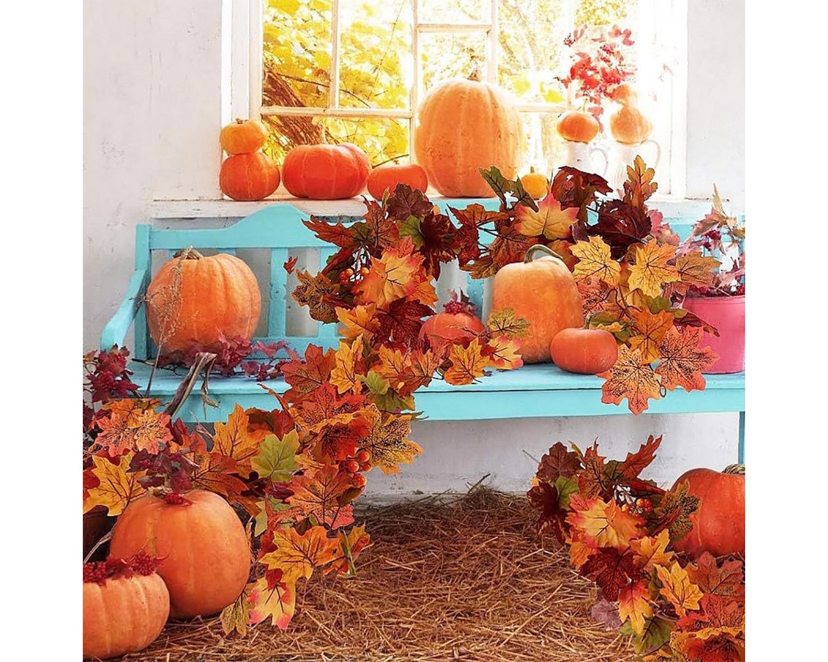 Bomiclss Girlande Künstliche Ahornblatt Girlande,Ahornblatt-Girlande, je 175 cm, aufhängbare Ranke mit Herbstlaub,ideal als Dekoration für Thanksgiving Bild 3