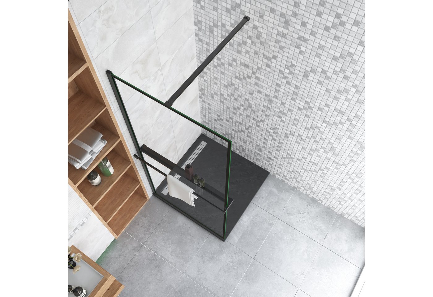 AICA Walk-in-Dusche 200cm Stabilisationsbügel Handtuchhalter schwarz walk in Dusche, Sicherheitsglas, Glas Bild 4