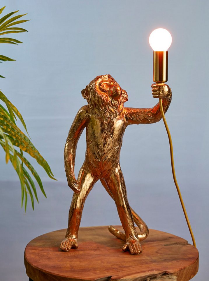 Koopman Nachttischlampe Schreibtischlampe Tischlampe Lampe Affe 45cm E14, Goldfarbend, Außergewöhnlich, Standsicher, Desgin, Tierdesign