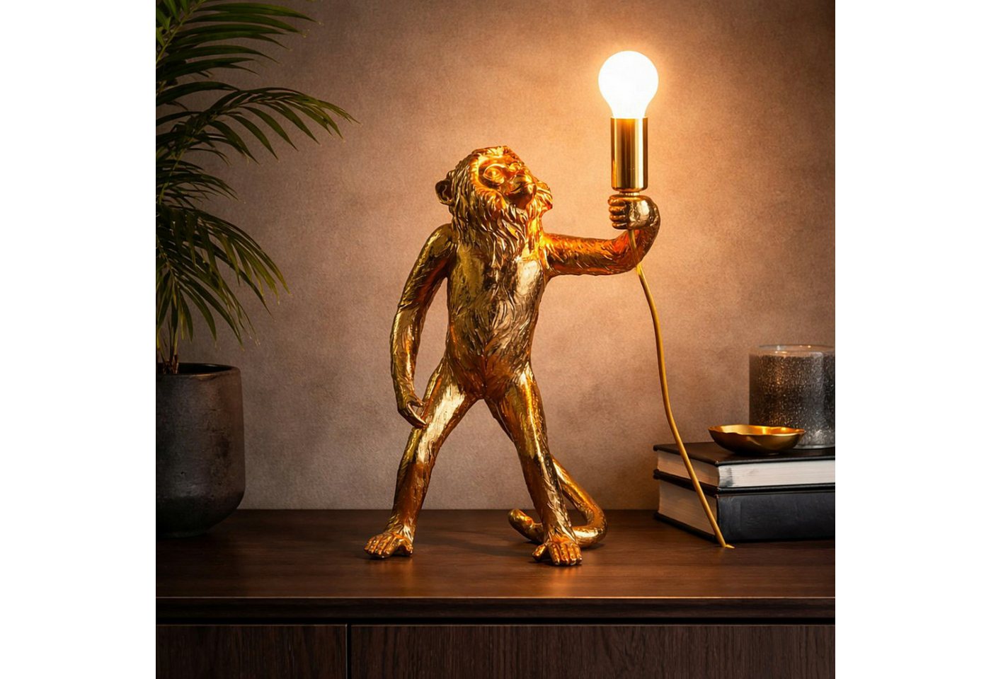 Koopman Nachttischlampe Schreibtischlampe Tischlampe Lampe Affe 45cm E14, Goldfarbend, Außergewöhnlich, Standsicher, Desgin, Tierdesign Bild 3
