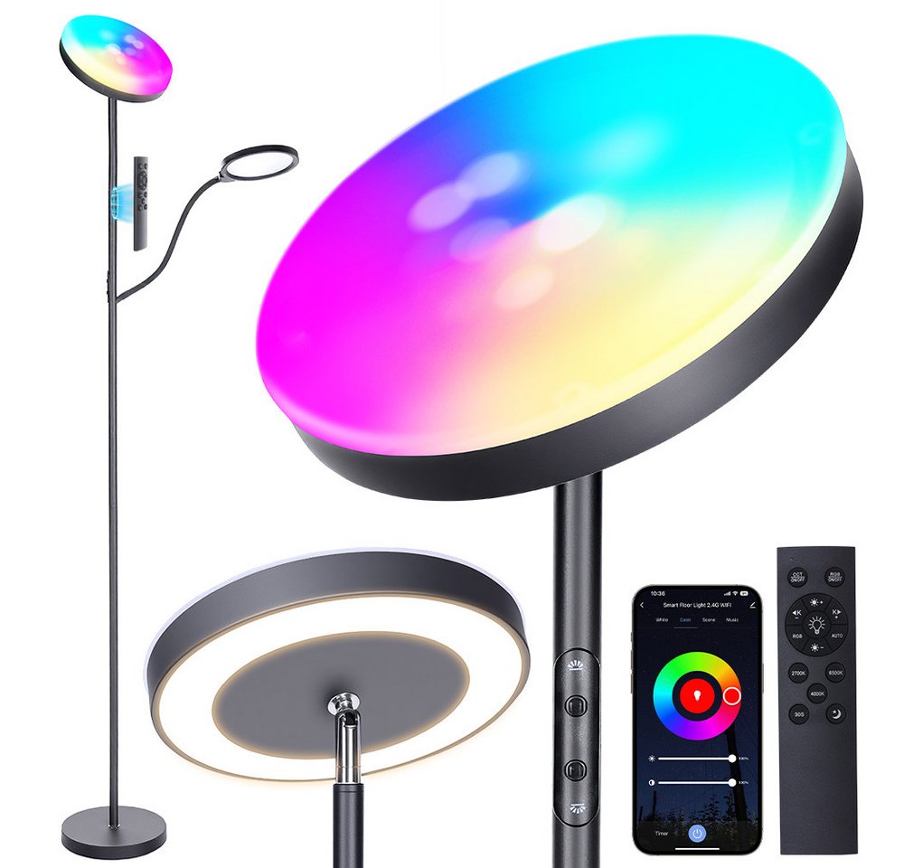 BLiTZWOLF LED Stehlampe Smart RGB+CCT Stehleuchte Doppelkopf-Design mit App und Fernsteuerung, LED fest integriert, 3 Lichtzonen, 36W, dimmbar, Kopf verstellbar 170cm für Wohnzimmer,Büro Bild 2