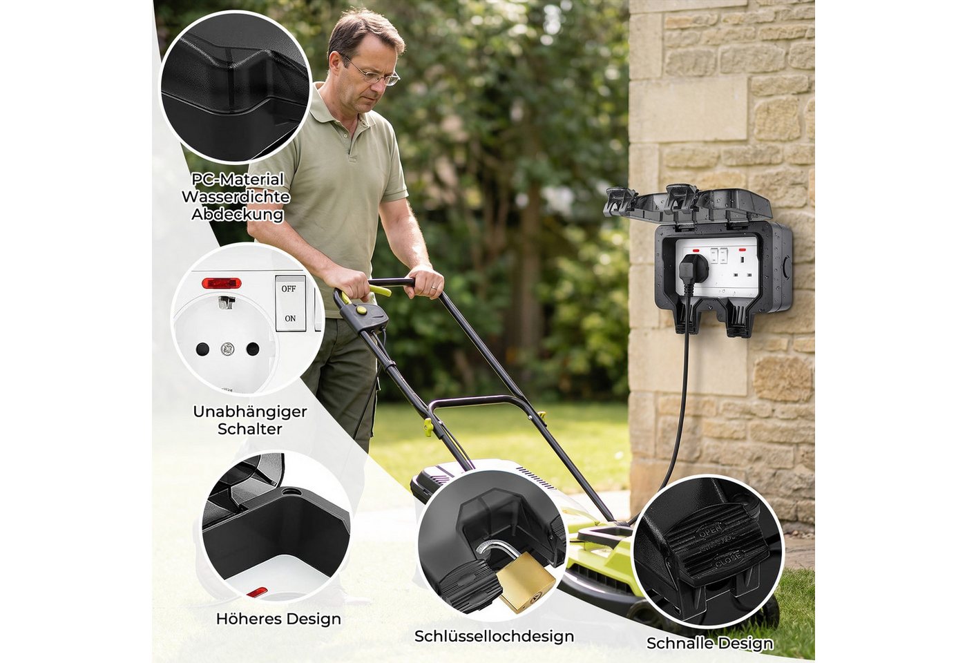 AKKEE Gartensteckdose Außensteckdose Steckdose Garten IP66 Wasserdicht mit Schutzkappe, Für Garten, Garage, Küche, Badezimmer Bild 2