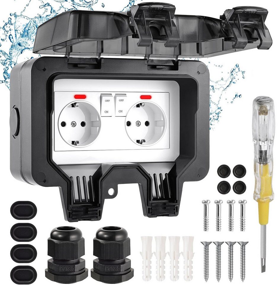 AKKEE Gartensteckdose Außensteckdose Steckdose Garten IP66 Wasserdicht mit Schutzkappe, Für Garten, Garage, Küche, Badezimmer Bild 3