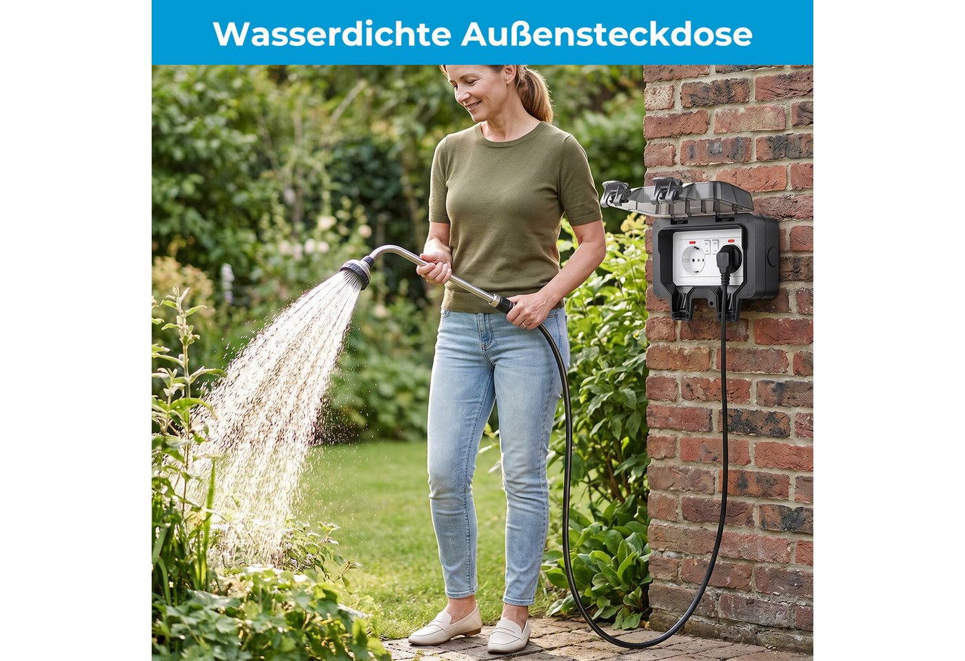 AKKEE Gartensteckdose Außensteckdose Steckdose Garten IP66 Wasserdicht mit Schutzkappe, Für Garten, Garage, Küche, Badezimmer Bild 4