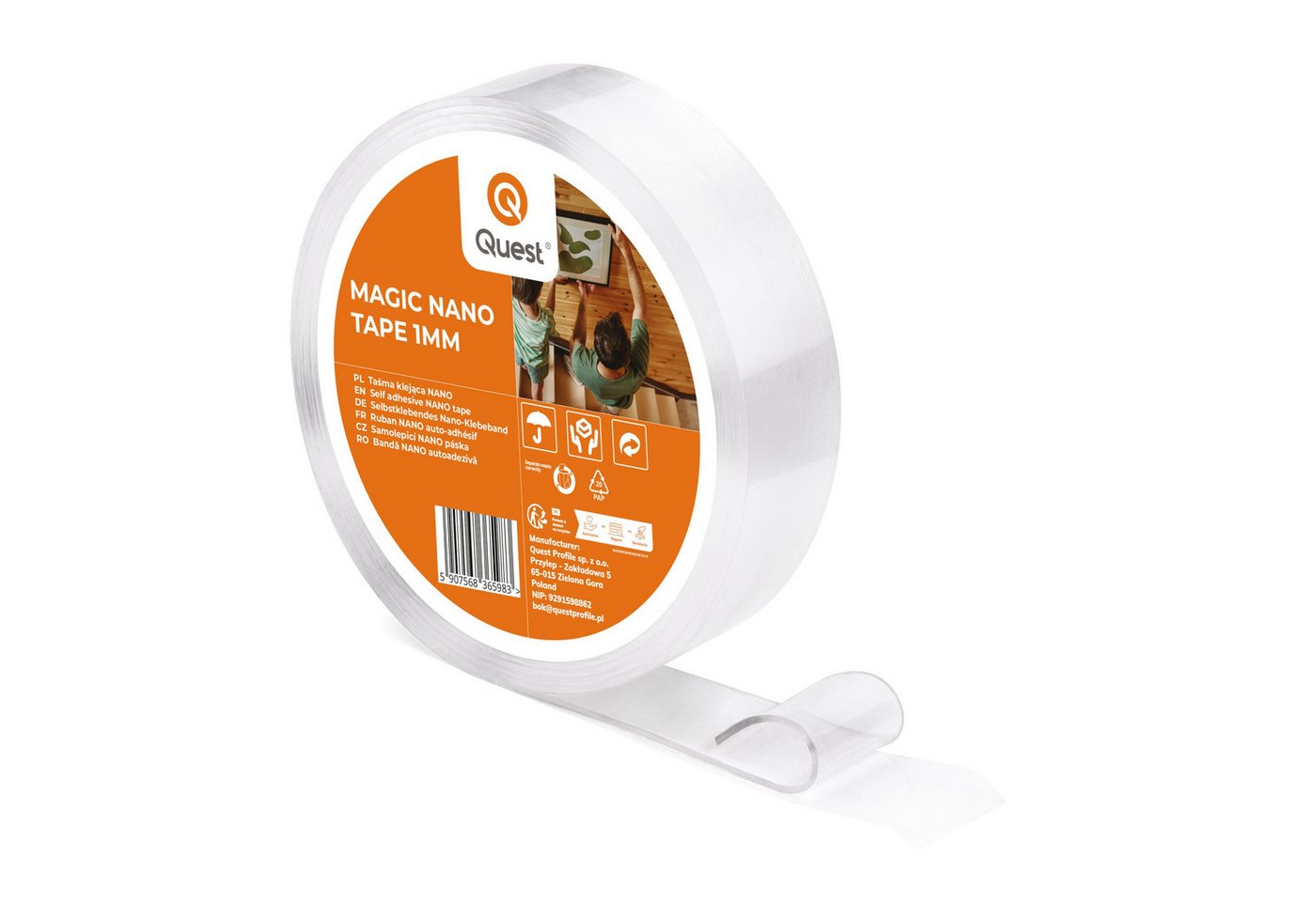 Quest Doppelklebeband Nano-Montageband transparent 30 mm, 5-m-Rolle (1-St) selbstklebend, 30 mm, 5-m-Rolle, 1 mm stark Bild 2