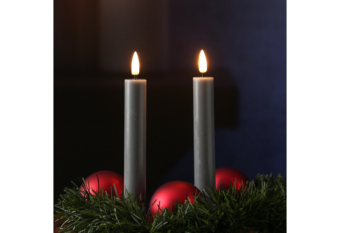 Deluxe Homeart LED-Kerze LED Stabkerzen Mia Tafelkerzen Echtwachs flackernd H: 15cm grau 2St., LED Classic, warmweiß (2100K bis 3000K) Bild 2
