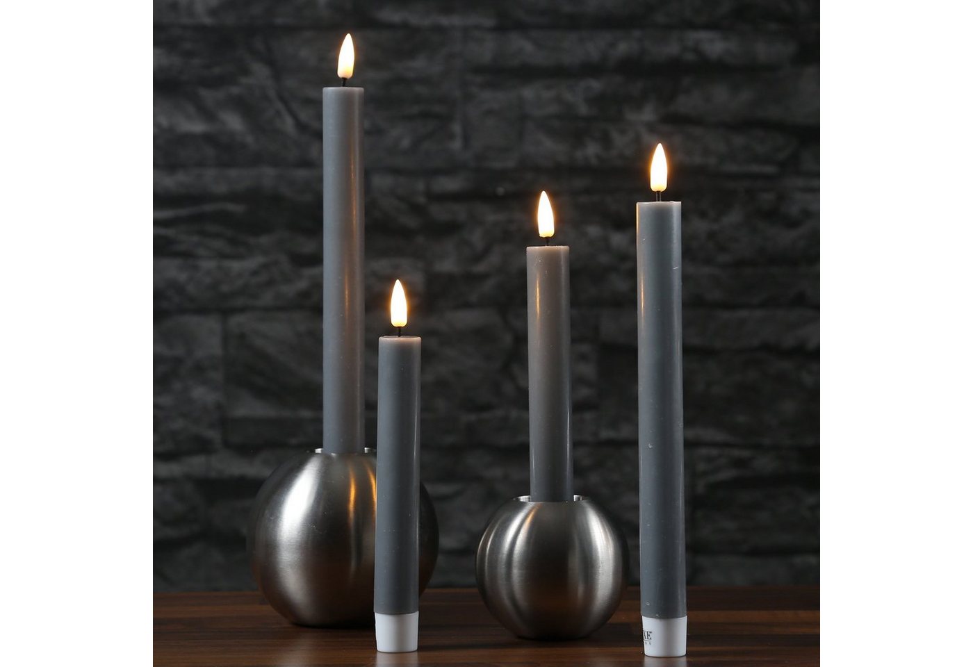 Deluxe Homeart LED-Kerze LED Stabkerzen Mia Tafelkerzen Echtwachs flackernd H: 15cm grau 2St., LED Classic, warmweiß (2100K bis 3000K) Bild 5