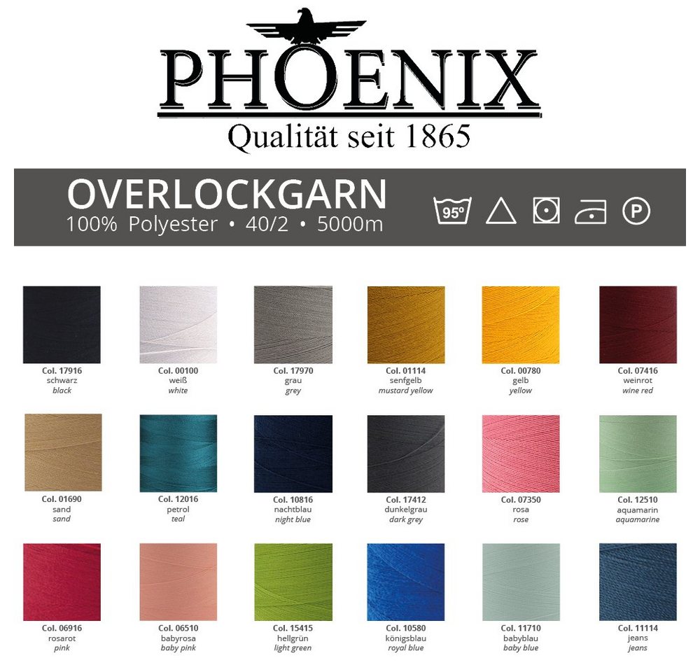 Phönix Phönix Overlockgarn 4x5000m Farbe 17916 schwarz Overlockgarn, (Packung), 4 x 5000m Bild 2