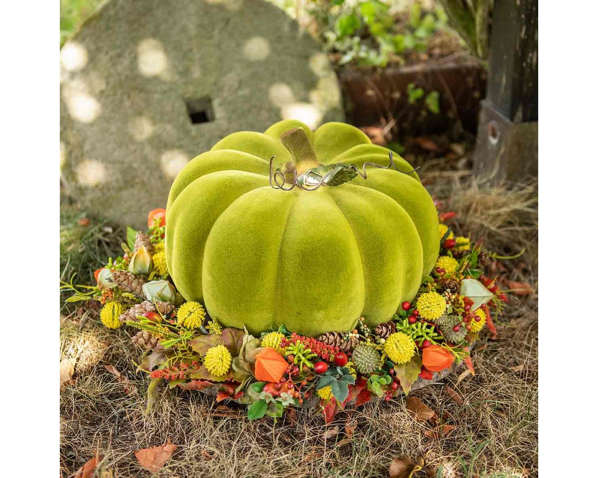Florists Products Streudeko Deko Kürbis Moosgrün 32cm Herbstdeko künstlich