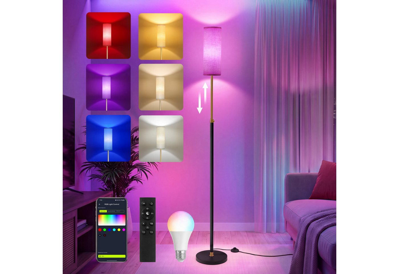 VASAGLE Stehlampe Stehleuchte, Standleuchte, modern, höhenverstellbare Leselampe, mit Fußtaster, Lampenschirm aus Stoff Bild 2