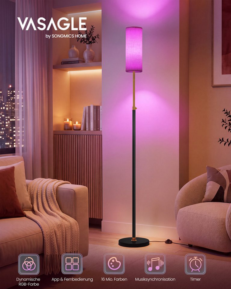 VASAGLE Stehlampe Stehleuchte, Standleuchte, modern, höhenverstellbare Leselampe, mit Fußtaster, Lampenschirm aus Stoff Bild 5