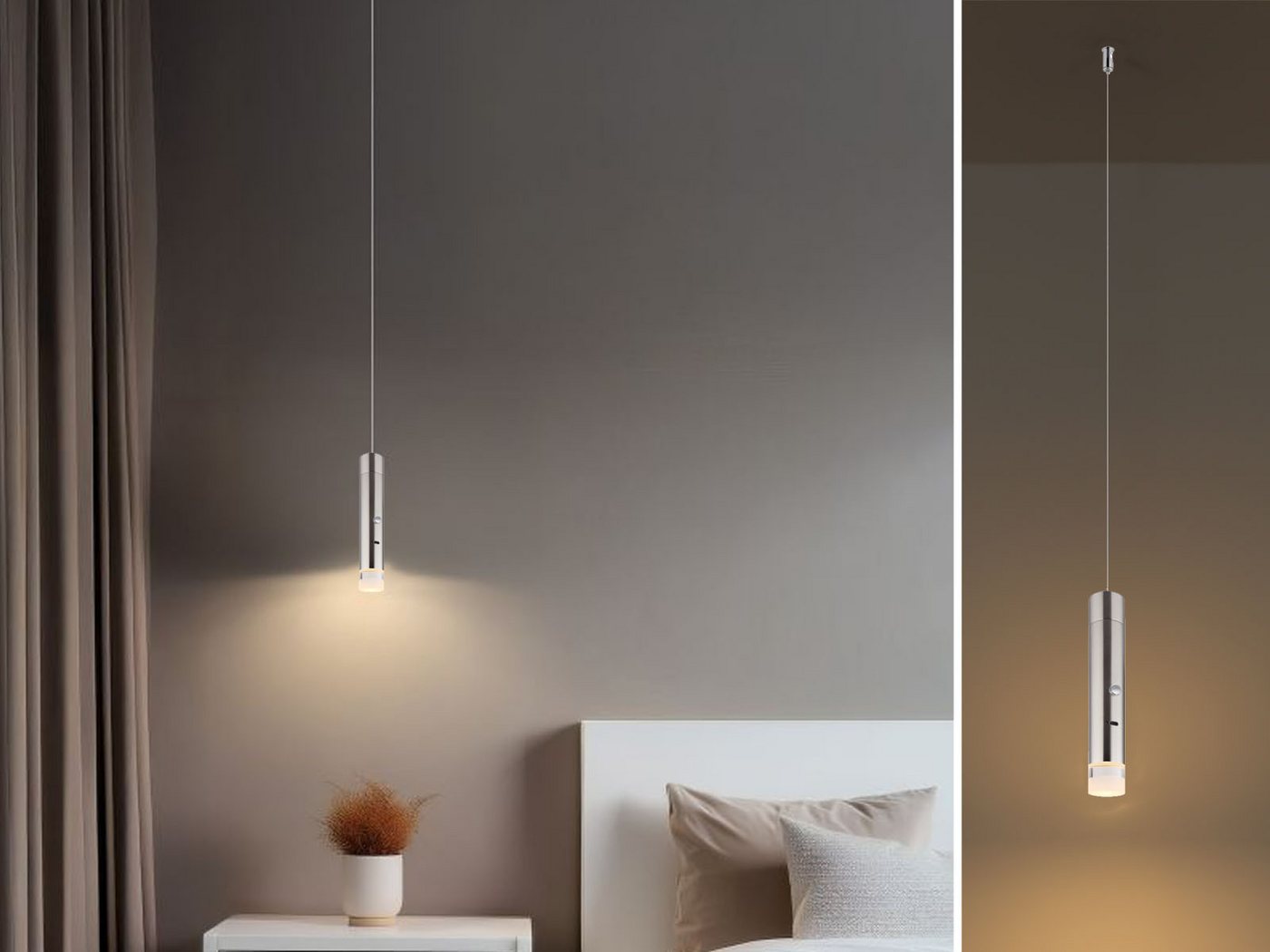 GLOBO LIGHTING LED Pendelleuchte, Dimmfunktion, LED fest integriert, Warmweiß, 2in1 Akku-Lampe Silber: Hängelampe einflammig & Taschenlampe, Ø 3,8cm Bild 3