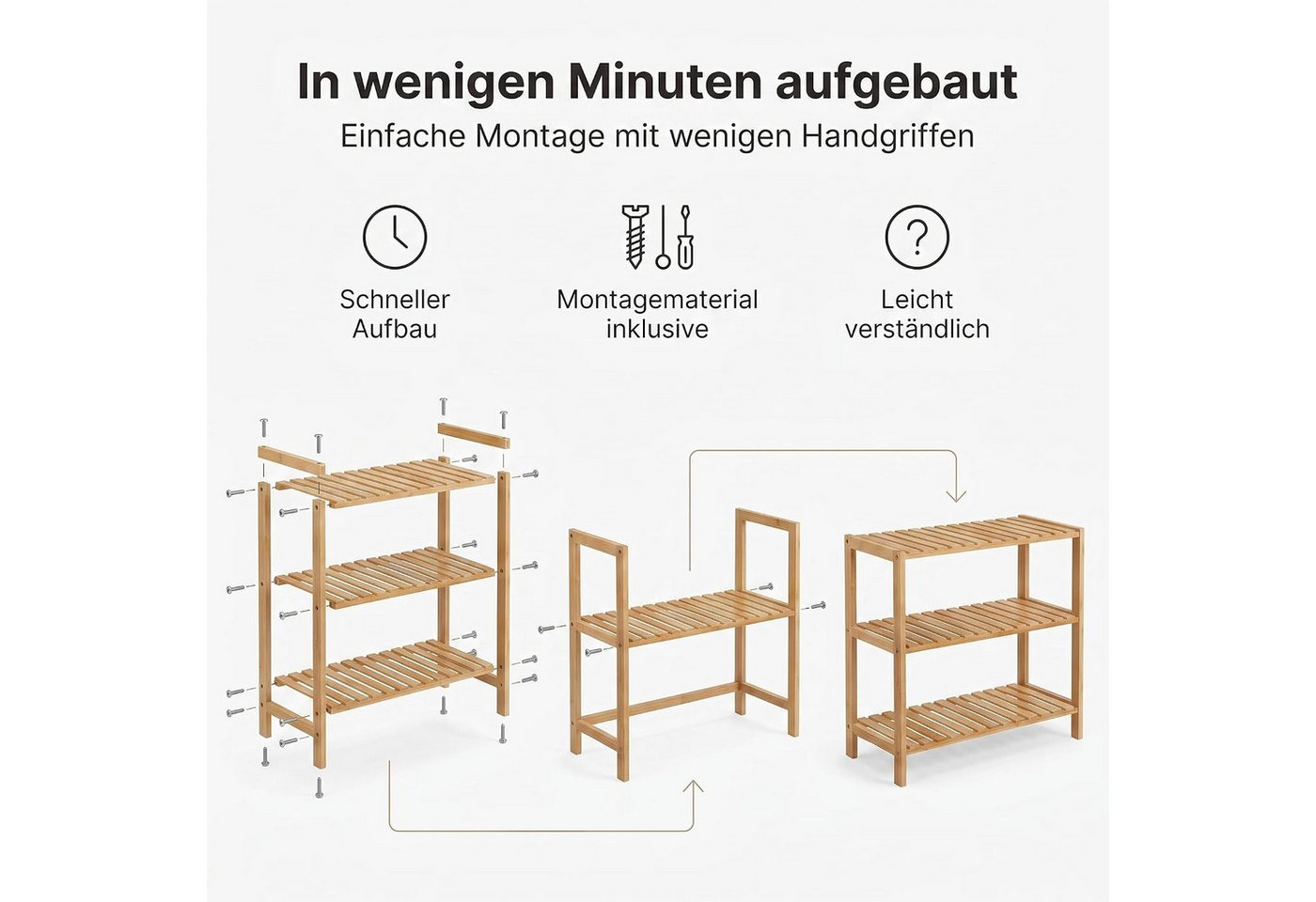 hausleben Schuhregal Bambus Schuhregal, 3 Ebenen, 70x28x50 cm, Naturholz Standregal, Einzelartikel 1-tlg., Umweltfreundlich & Stabil, Leicht zu Reinigen Bild 2