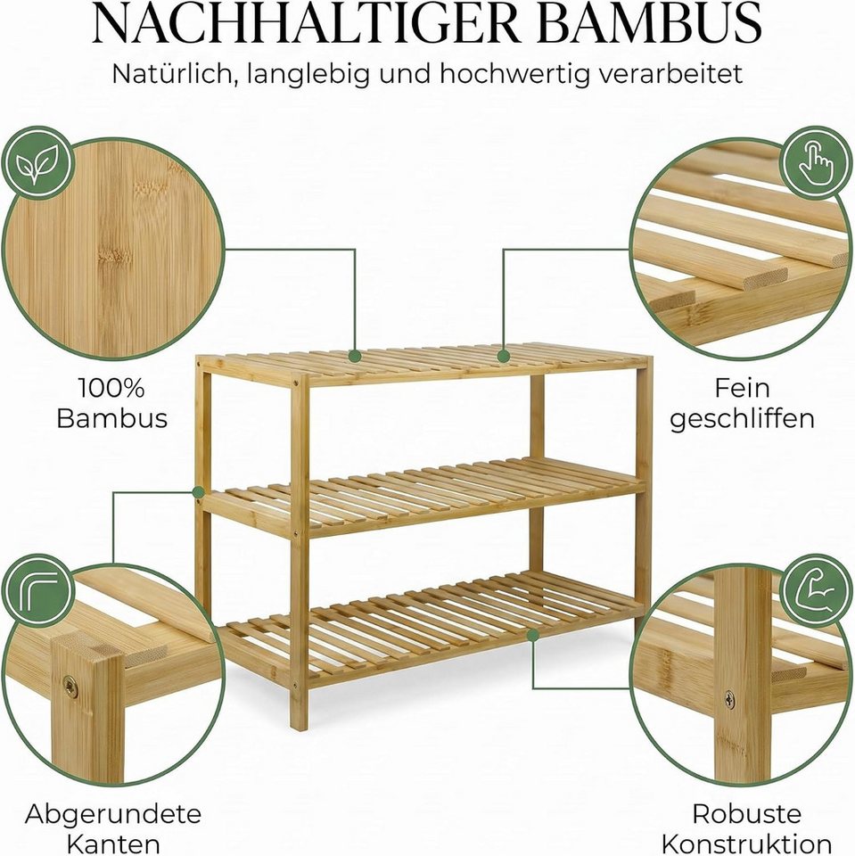 hausleben Schuhregal Bambus Schuhregal, 3 Ebenen, 70x28x50 cm, Naturholz Standregal, Einzelartikel 1-tlg., Umweltfreundlich & Stabil, Leicht zu Reinigen Bild 5