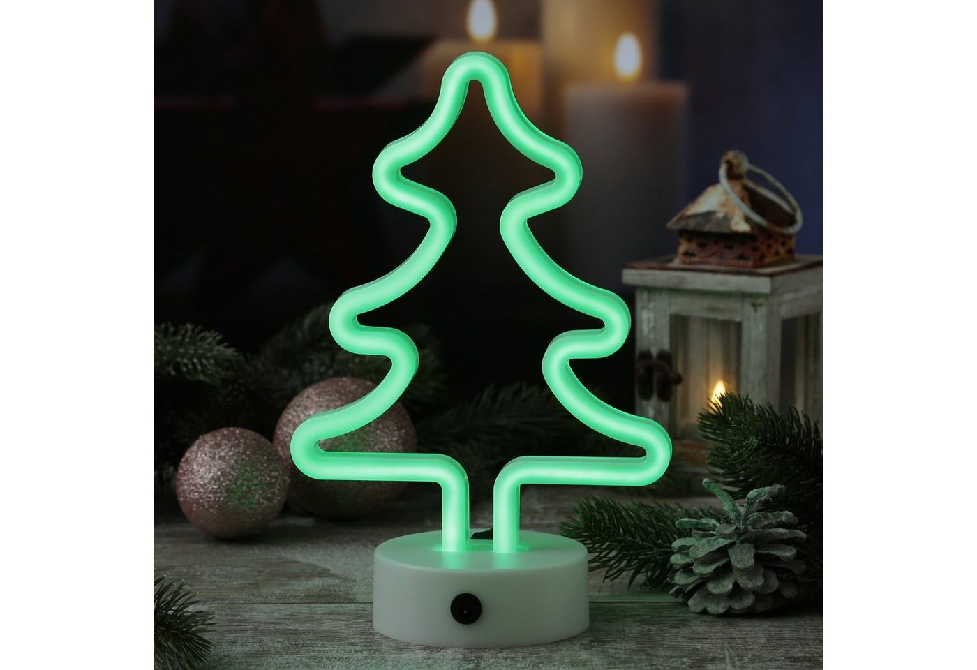 SATISFIRE LED Dekolicht LED Neonlicht TANNENBAUM Neonschild Leuchtfigur USB Batterie 27cm, grün Bild 3