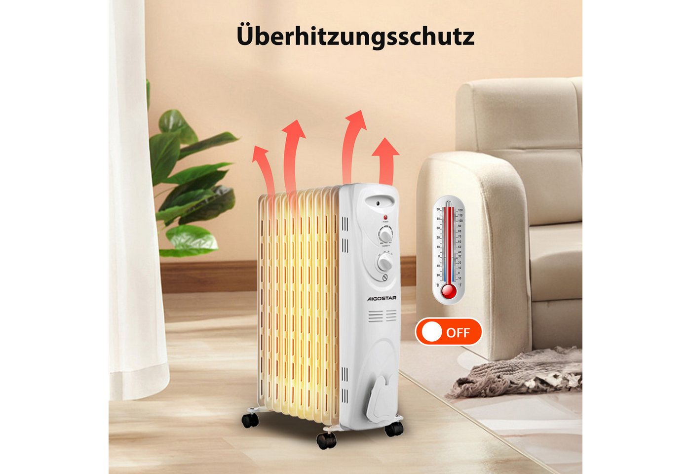 Aigostar Ölradiator 2300W Ölradiator energiesparend Heizkörper mit 11 Rippen, regulierbarer Thermostat Bild 2