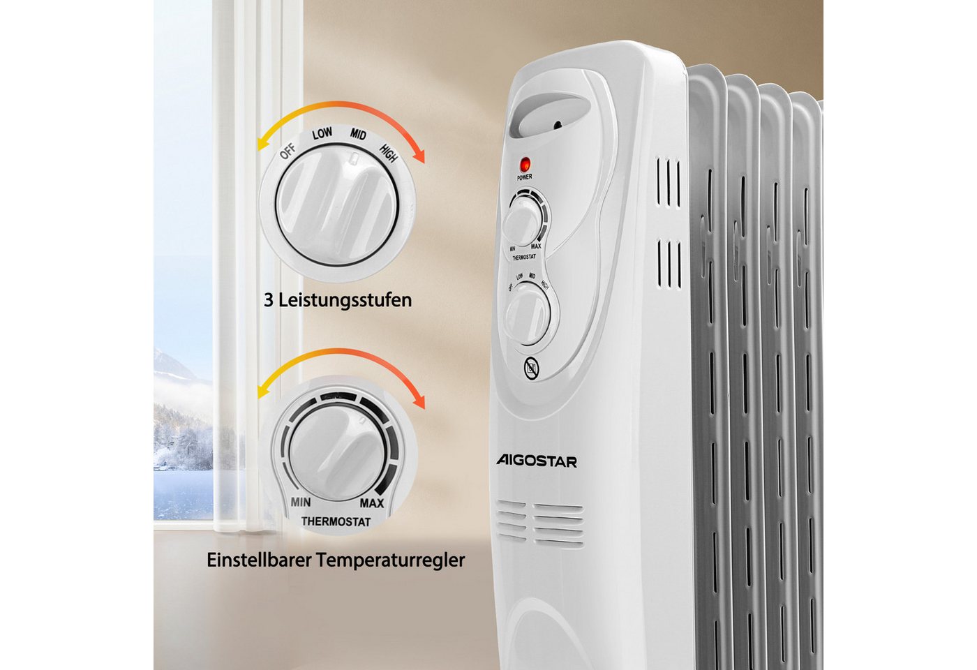 Aigostar Ölradiator 2300W Ölradiator energiesparend Heizkörper mit 11 Rippen, regulierbarer Thermostat Bild 3