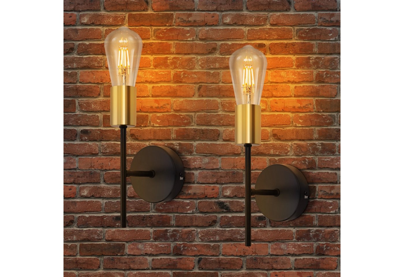 ZMH Wandleuchte 2er-Set Schwarz-Gold, industrielle Wandlampe aus Metall, E27-Fassung, ohne Leuchtmittel, für Flur und Schlafzimmer