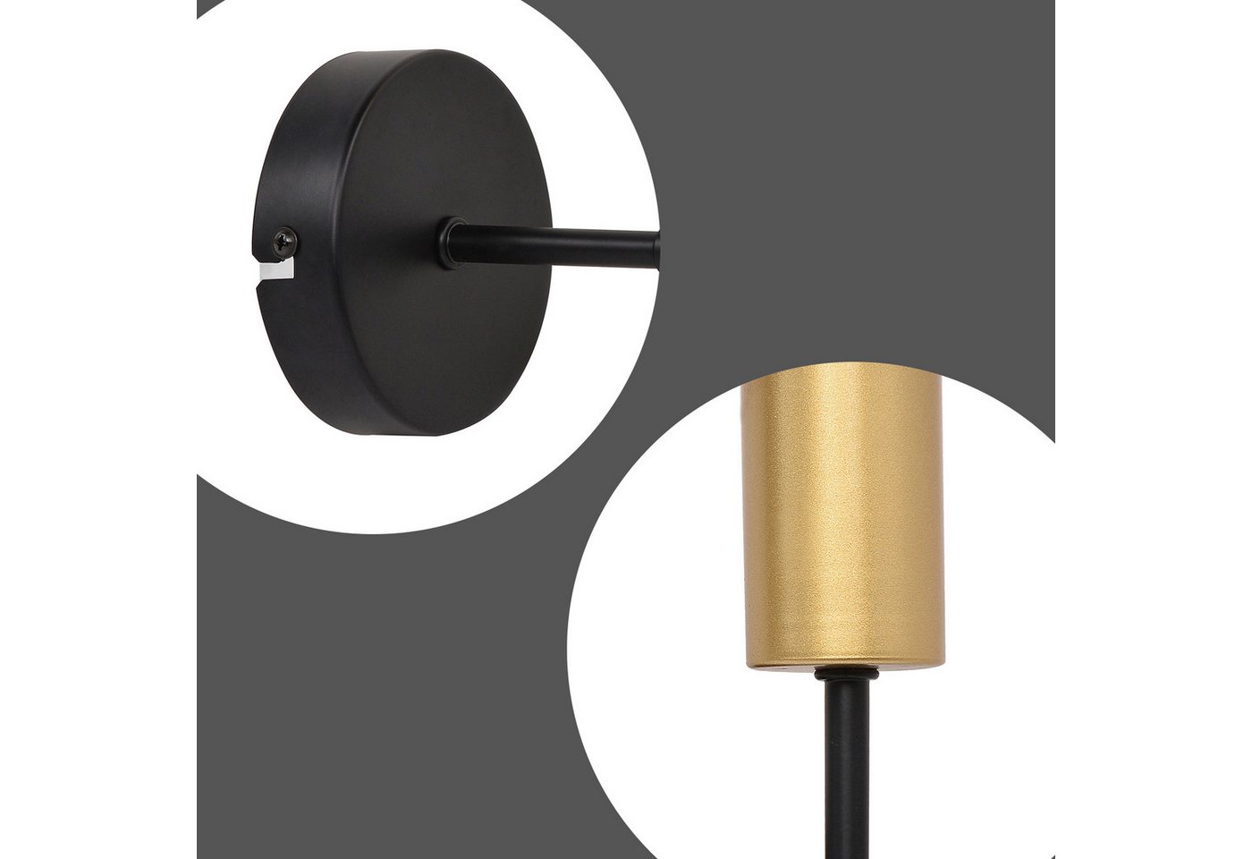 ZMH Wandleuchte 2er-Set Schwarz-Gold, industrielle Wandlampe aus Metall, E27-Fassung, ohne Leuchtmittel, für Flur und Schlafzimmer Bild 4