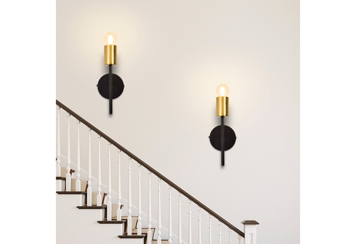 ZMH Wandleuchte 2er-Set Schwarz-Gold, industrielle Wandlampe aus Metall, E27-Fassung, ohne Leuchtmittel, für Flur und Schlafzimmer Bild 5