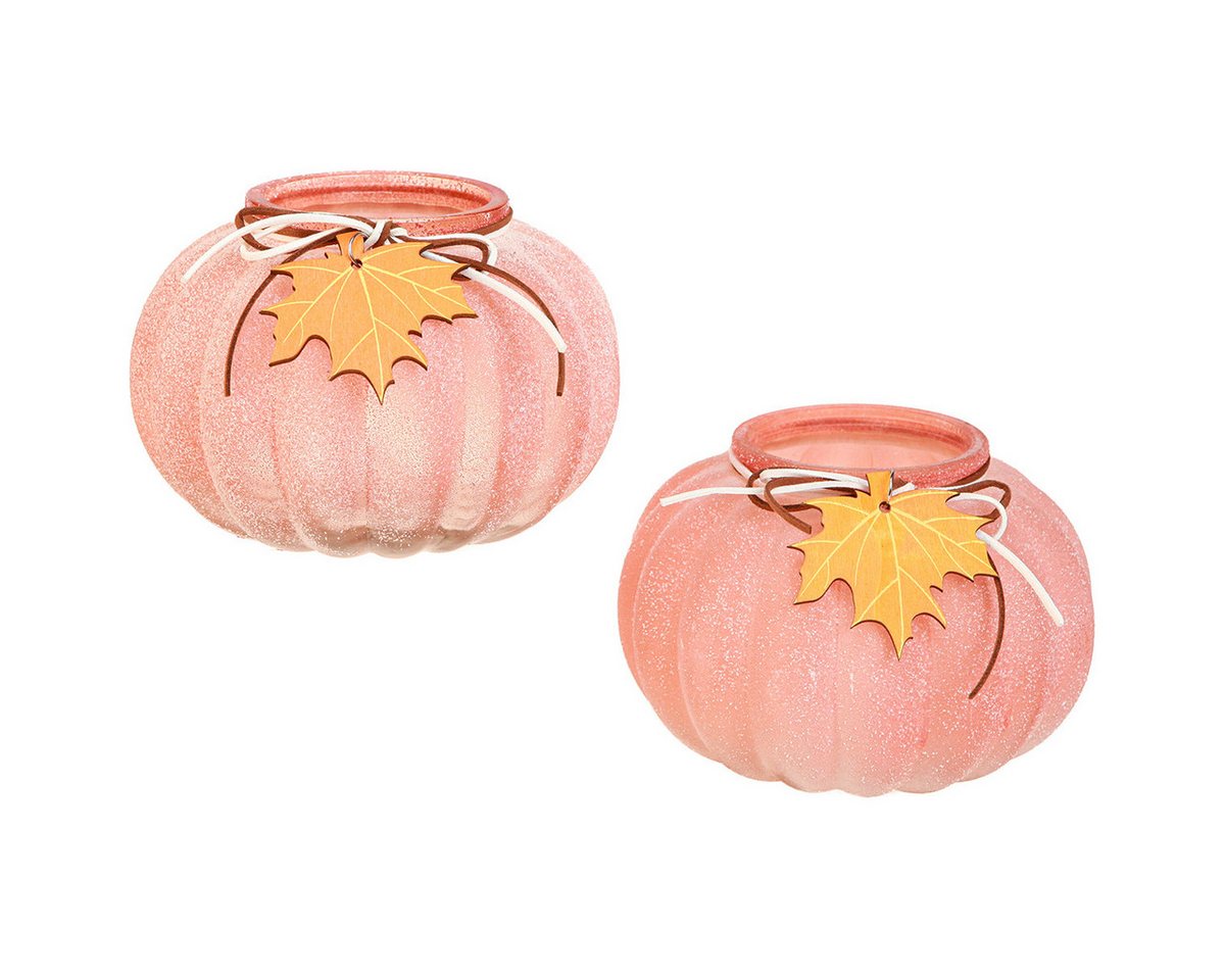 Kaemingk Streudeko Windlicht Glas Kürbis Teelicht Herbstdeko Ø16cm H11cm 2St
