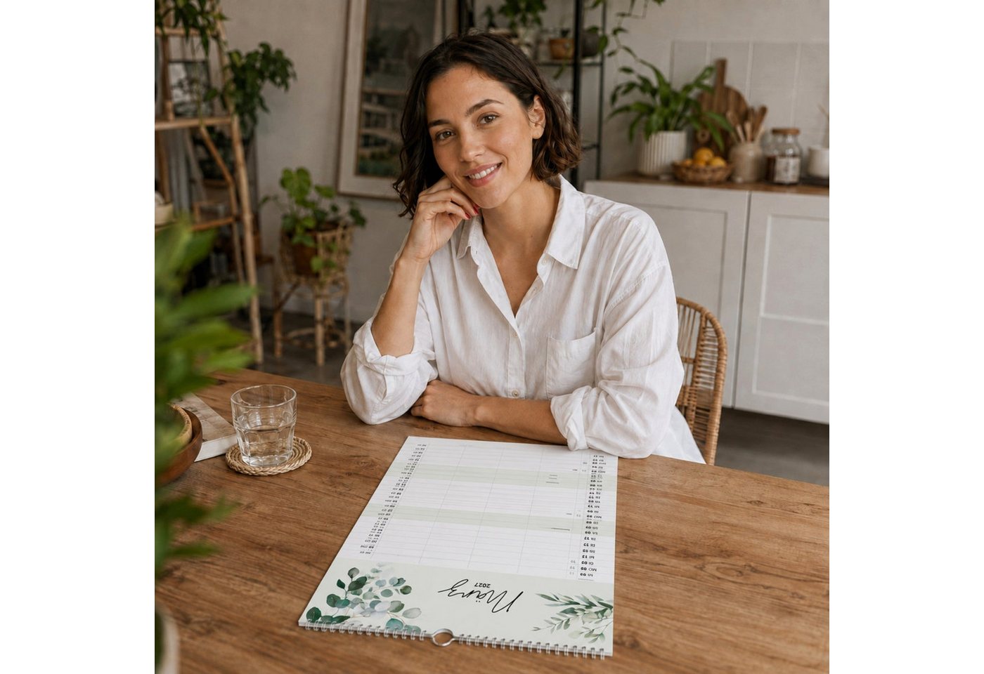heaven+paper Familienkalender A3 Familienplaner Green 5 Spalten 2027 botanisch, hochwertig, Hergestellt in Deutschland