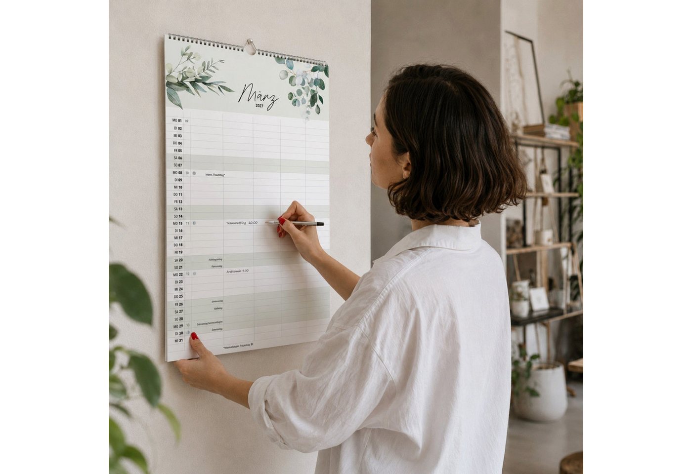 heaven+paper Familienkalender A3 Familienplaner Green 5 Spalten 2027 botanisch, hochwertig, Hergestellt in Deutschland Bild 4