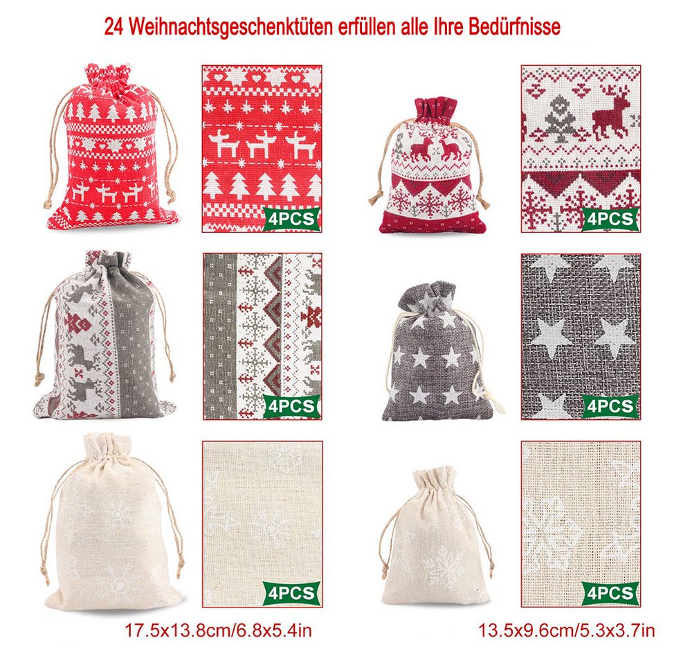 CLTYQ befüllbarer Adventskalender 24 Adventskalender zum Befüllen und Aufhängen,Geschenke, DIY Adventskalender Bastelset,DIY-Stoffbeutel mit Holzklammern Bild 2