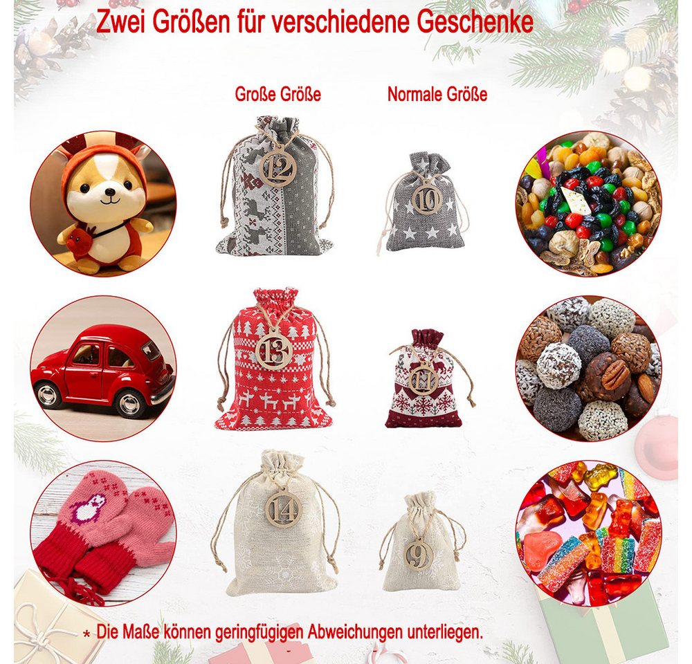 CLTYQ befüllbarer Adventskalender 24 Adventskalender zum Befüllen und Aufhängen,Geschenke, DIY Adventskalender Bastelset,DIY-Stoffbeutel mit Holzklammern Bild 5