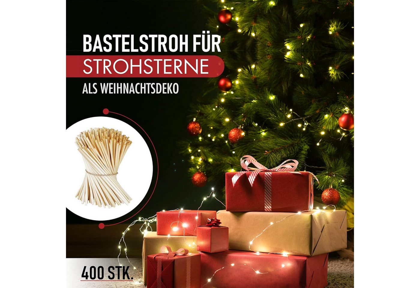 BEESI Bastelnaturmaterial 400x Bastelstroh zum Strohsterne Basteln Natur als Weihnachtsdeko, (Bastelbedarf Weihnachten Strohhalme 400-tlg), 20 cm lang Stroh