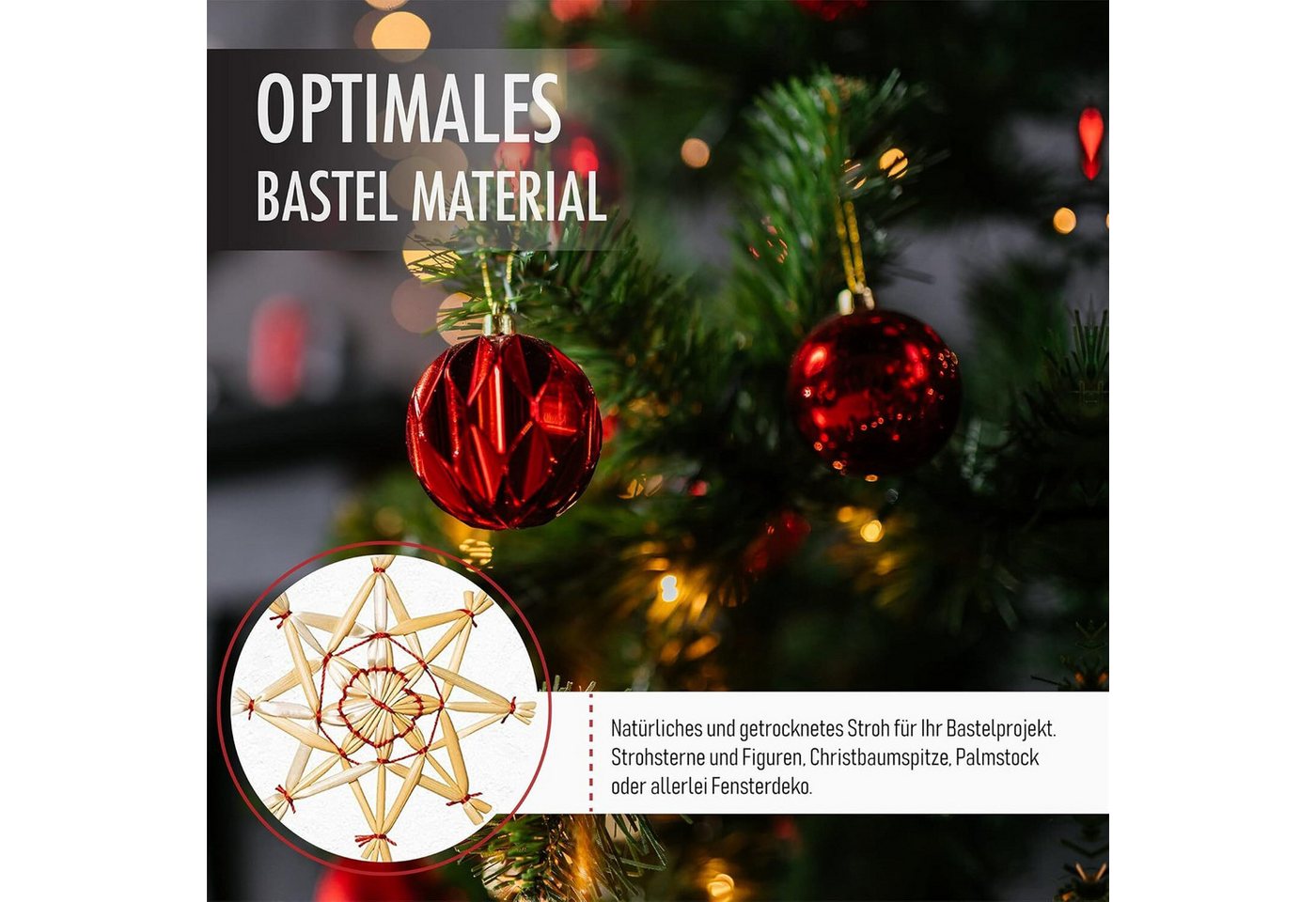 BEESI Bastelnaturmaterial 400x Bastelstroh zum Strohsterne Basteln Natur als Weihnachtsdeko, (Bastelbedarf Weihnachten Strohhalme 400-tlg), 20 cm lang Stroh Bild 2