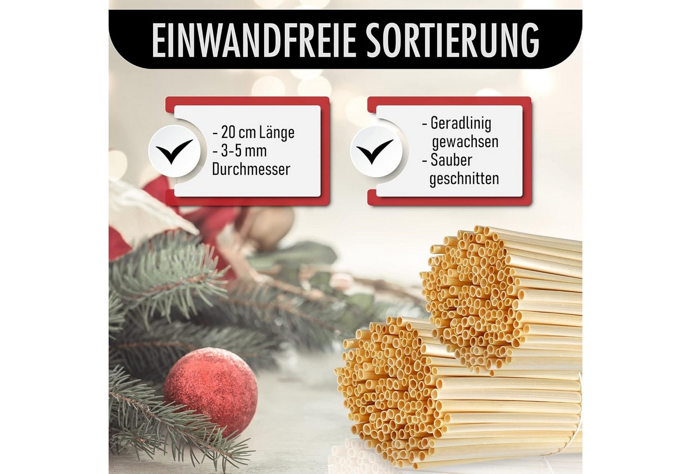 BEESI Bastelnaturmaterial 400x Bastelstroh zum Strohsterne Basteln Natur als Weihnachtsdeko, (Bastelbedarf Weihnachten Strohhalme 400-tlg), 20 cm lang Stroh Bild 3