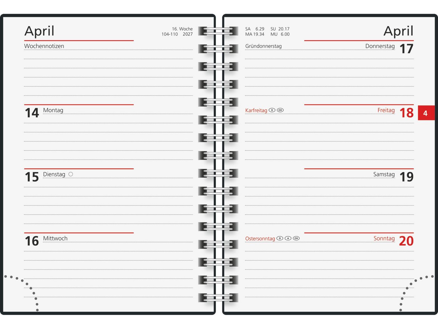 Baier & Schneider Taschenkalender Taschenkalender 2027 Wochenplaner A6, Wire-O-Bindung