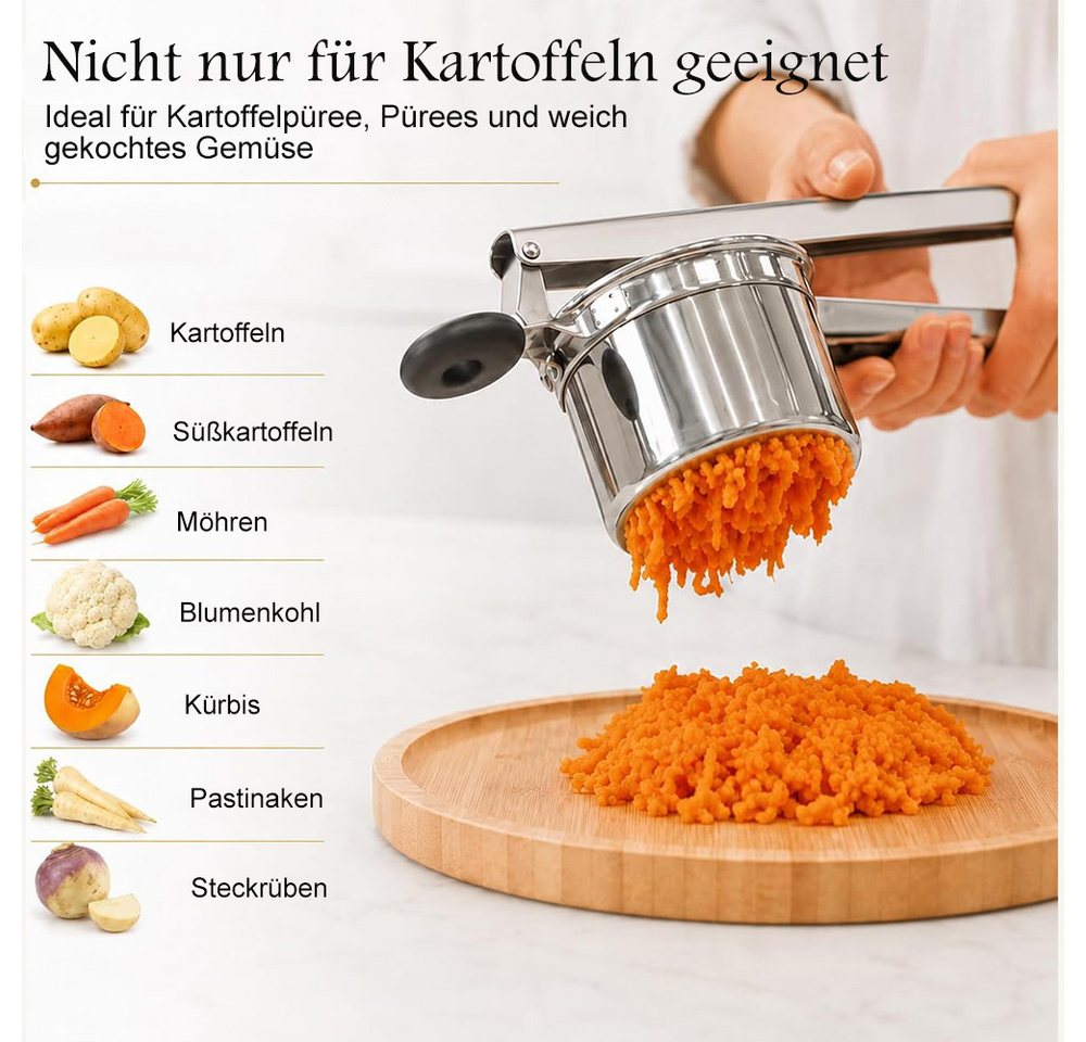 AFKSMILE Kartoffelpresse Kartoffelpresse & Spätzlepresse aus Edelstahl (440 ML) mit 3 Sieben, Für cremiges Kartoffelpüree, Spätzle, Obst Babybrei, Spülmaschinenfest Bild 2