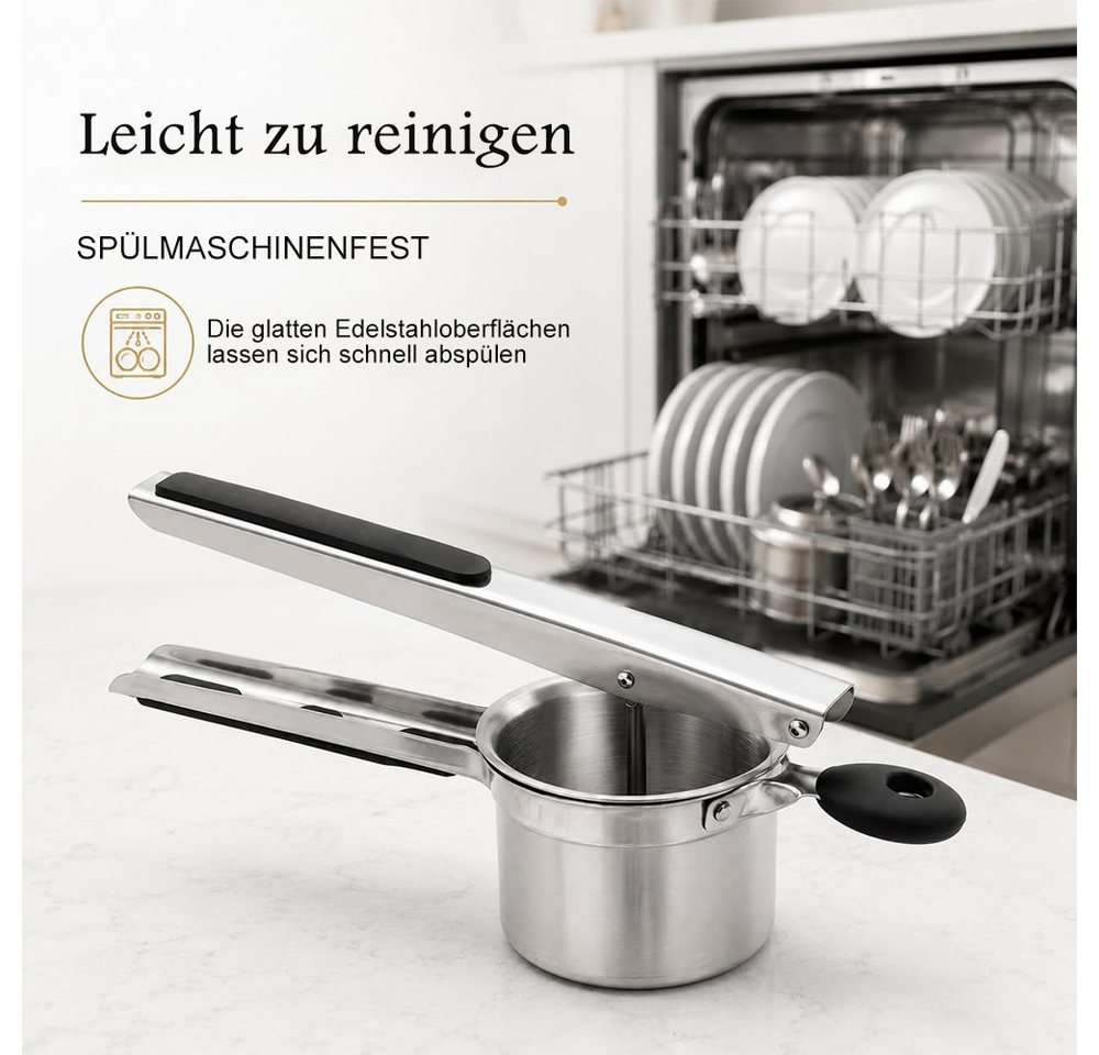 AFKSMILE Kartoffelpresse Kartoffelpresse & Spätzlepresse aus Edelstahl (440 ML) mit 3 Sieben, Für cremiges Kartoffelpüree, Spätzle, Obst Babybrei, Spülmaschinenfest Bild 5
