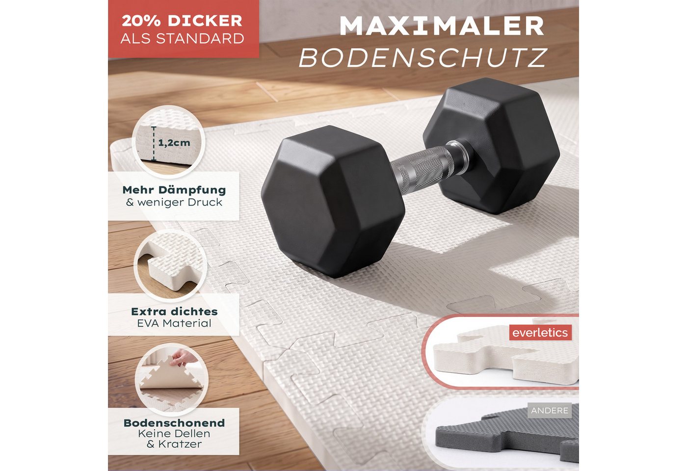 Blumtal Bodenschutzmatte Fitness Set, Bodenmatte Fitness 32x32 cm - Gym Matten, 72-St., Sportboden - ultra tragfähig Bild 5