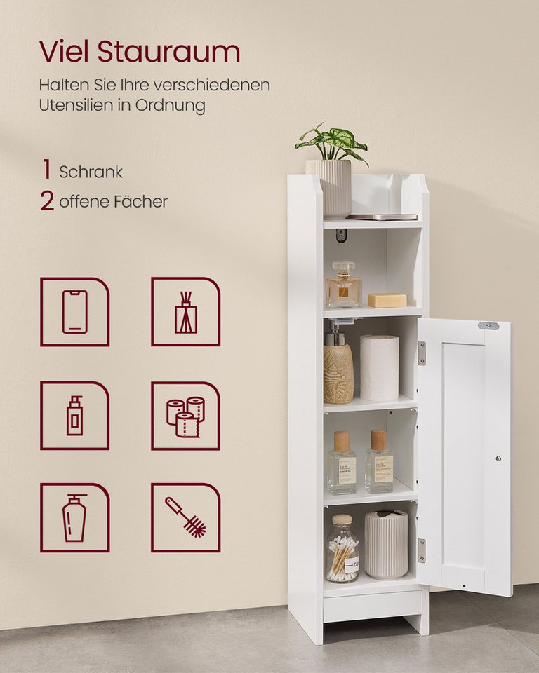 VASAGLE Badkommode Badezimmerschrank Badschrank schmal, stehend, verstellbare Ablagen,20 x 18 x 80 cm,klein,stehend,mit Tür und Regal Bild 3