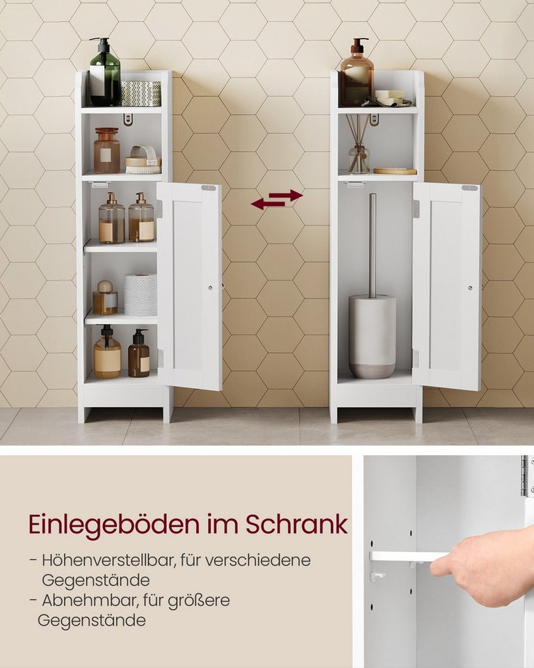 VASAGLE Badkommode Badezimmerschrank Badschrank schmal, stehend, verstellbare Ablagen,20 x 18 x 80 cm,klein,stehend,mit Tür und Regal Bild 4