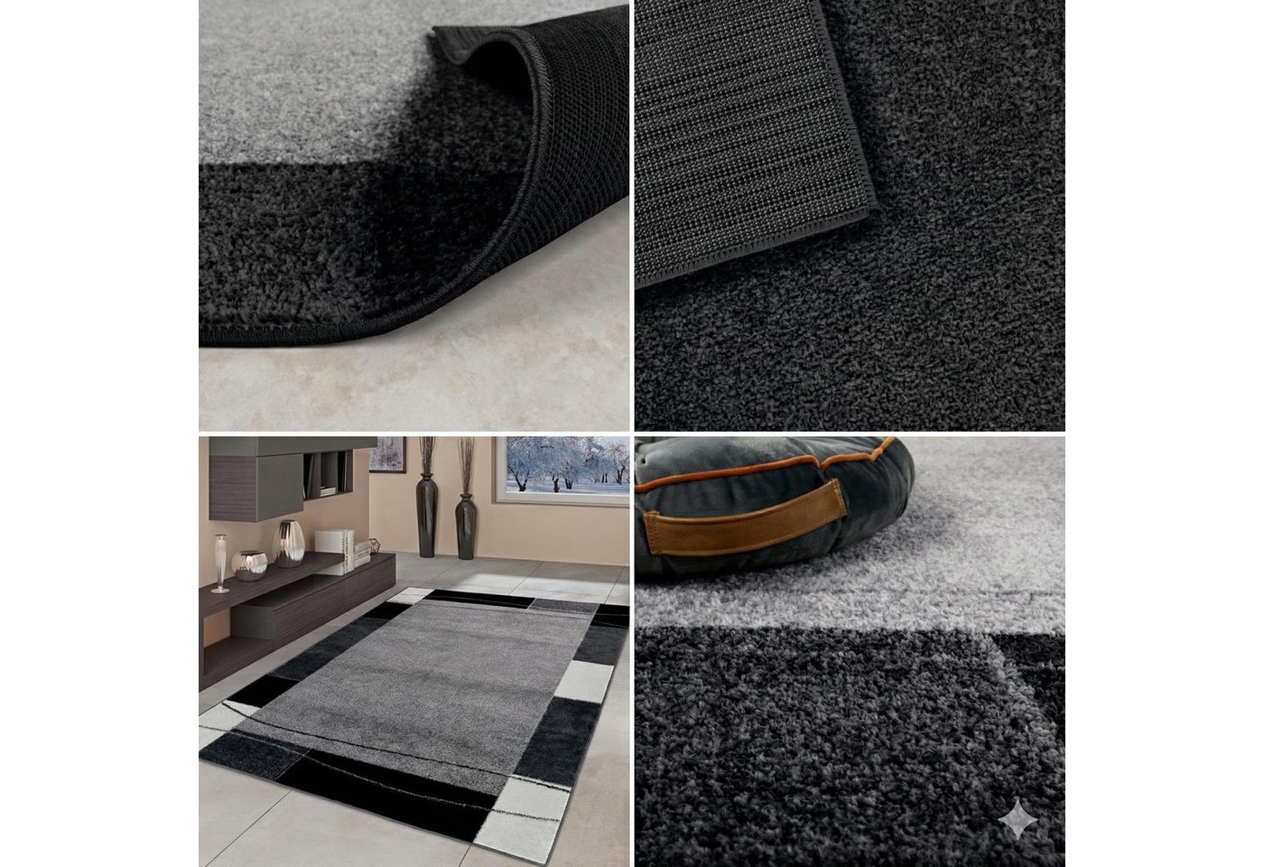 TaraCarpet Teppich Moderner Teppich Aragon 54 Bordüre, rechteckig, Höhe: 13 mm, Designer Bordüre grau Wohnzimmer Schlafzimmer Esszimmer 080X150 cm